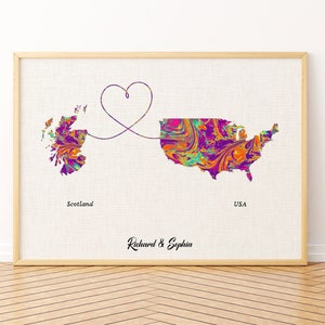 Impression de carte de l'Écosse et des États-Unis, art mural sur toile, carte personnalisée de tous les pays ou états, carte affiche personnalisée, cadeau pour la famille et les amis