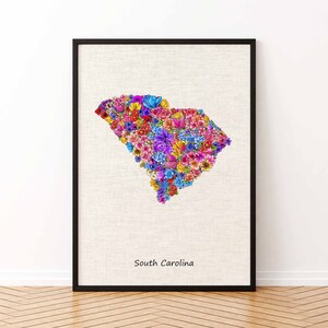 South Carolina State From Flowers Artwork Canvas Print, Poster State Floral Drawing Wall Art