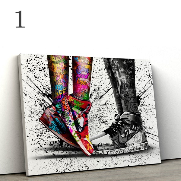 Love in Jordan Shoes Canvas Wall Art Print, Graffiti Shoes Poster and Framed Canvas Drawing, Best Gift For Friends