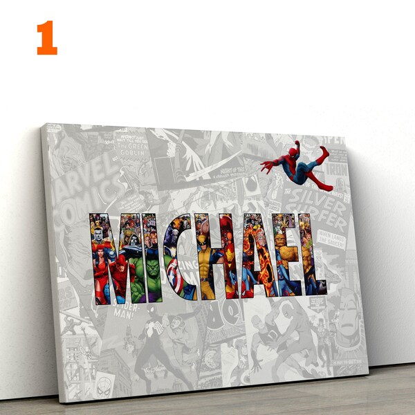 Personnalisez n'importe quel nom, personnages Marvel de super-héros, toile personnalisée super-héros, impression d'art mural super-héros, meilleur cadeau pour un enfant, cadeau de Noël