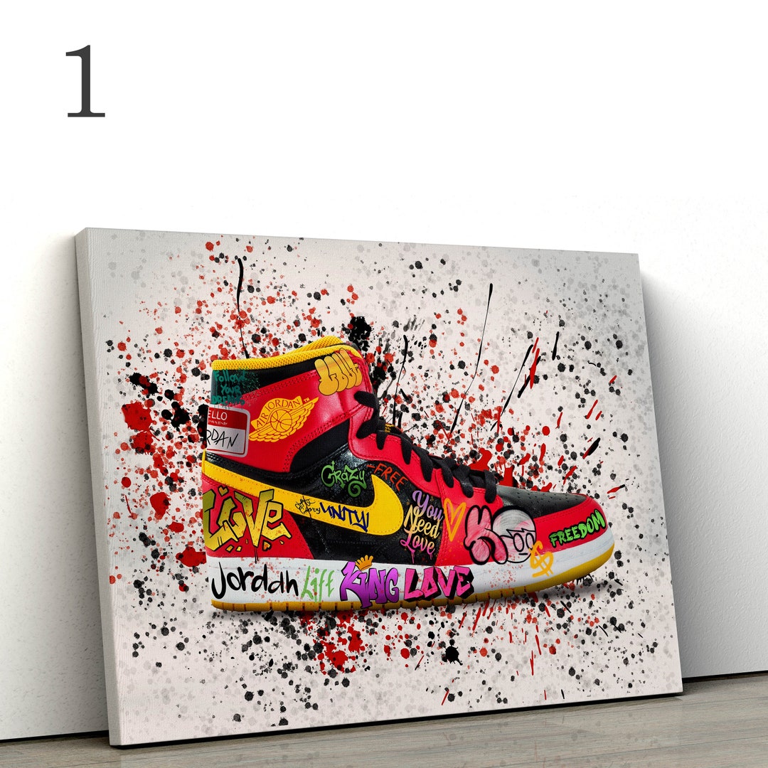 Graffiti Jordan Shoes Canvas Wall Art Print Graffiti Shoes Etsy