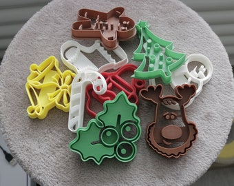 Cortadores de galletas navideñas / Navidad / Papá Noel / Muñeco de nieve / Árbol / Muérdago / Acebo / Reno / Bastón de caramelo / Accesorio para hornear / Impreso en 3D