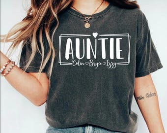 Personalized Auntie T-Shirt with Nephew Names: Custom Aunt Gift