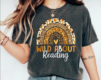 Leopard Rainbow Print Book Lover T-Shirt: Wild About Reading Tee
