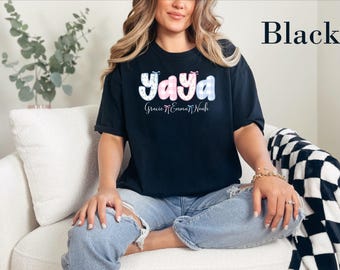 Comfort Colors® Custom Yaya Shirt - Personalized Grandkid Names Tee, Floral Coquette Bow Yaya Shirt, Gift for Yaya