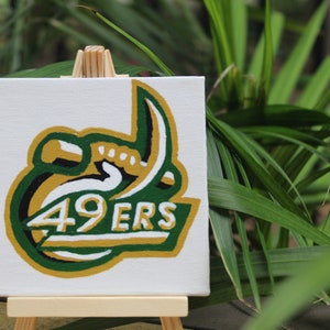 UNCC University of North Carolina Charlotte 49ers Logo Painting on 4&quot;x4&quot; Mini Canvas with Easel