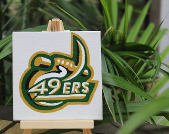 UNCC University of North Carolina Charlotte 49ers Logo Painting on 4"x4" Mini Canvas with Easel