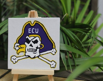 ECU East Carolina State University Mascot Logo Painting 4"x4" Mini Canvas with Easel