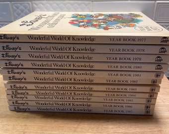 Vintage Walt Disney Wonderful world of knowledge hard cover yearbooks. Set of (11) 1977 - 1987.