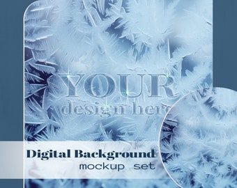 Ice Textured Digital Background Mockup Set - Stock Images for Product Display and Social Media Posts