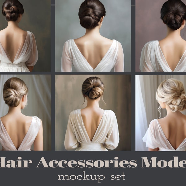 Hair accessories model mockup, bridal hair accessories, photorealistic hair accessories mockup set, jewelry mockup