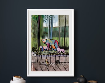 Mother Bear art download,  whimsical wildlife, eccentric art, abstract nature