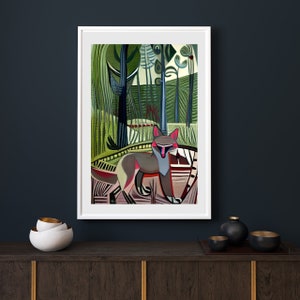 Moody Forest Fox download, whimsical wildlife, eccentric art, abstract nature