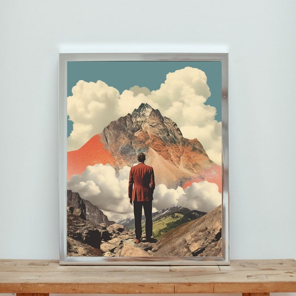 Landscape Collage Print | Abstract Nature Art | Surreal Mountain | Wall Decor | Retro Wall Art | PRINTABLE Wall Art | INSTANT Download