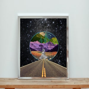 Retro Space Road Collage Print | Trippy Art | Kosmisches Kunstwerk | Weltraum Wandkunst | Vintage Poster | DRUCKBARE Wandkunst | SOFORTIGER Download