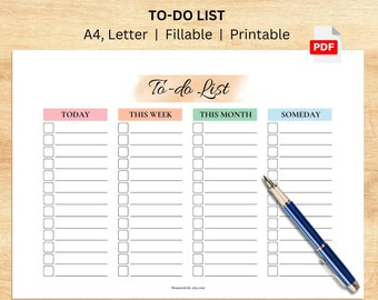 Fillable To-Do List Printable: Daily, Weekly, Monthly Tasks (PDF)