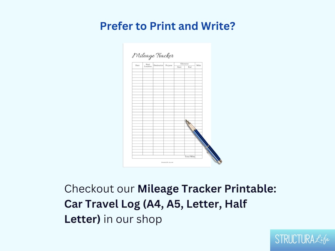 Editable Mileage Tracker: Google Sheets & Excel Template - Etsy