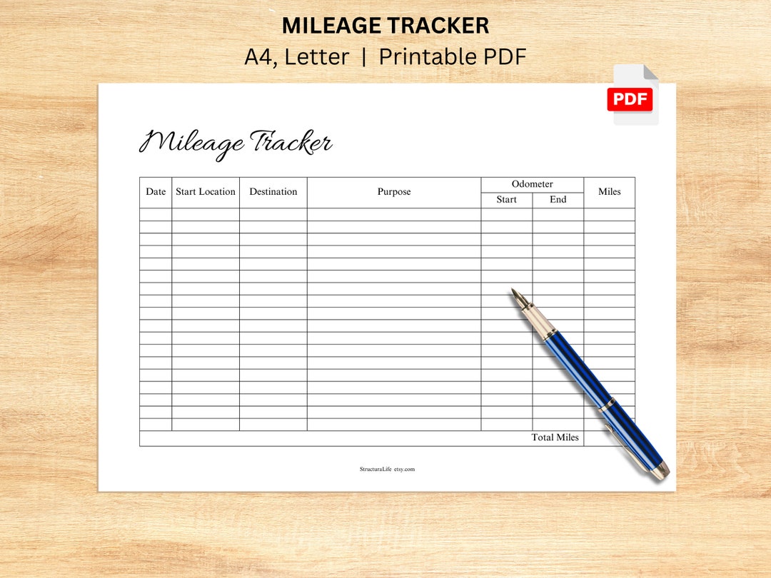 Printable Vehicle Mileage Tracker Detailed Car Travel Miles Tracking