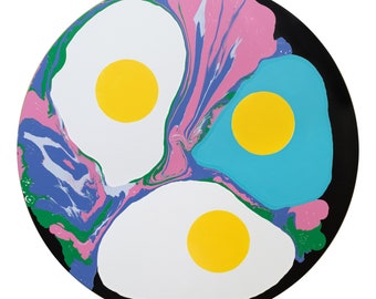 N09 — Fried Eggs in Special Character Sauce — Original Artwork Handmade Acrylic Paintings on Canvas