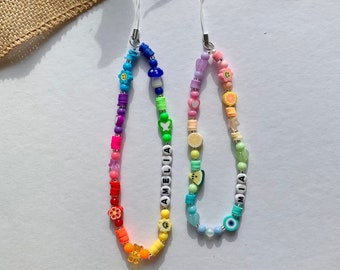 Rainbow Personalised Handmade Beaded Phone Charm