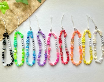 Personalised Handmade Beaded Phone Charm  | Custom Colour Name Wrist Strap | Anti Theft