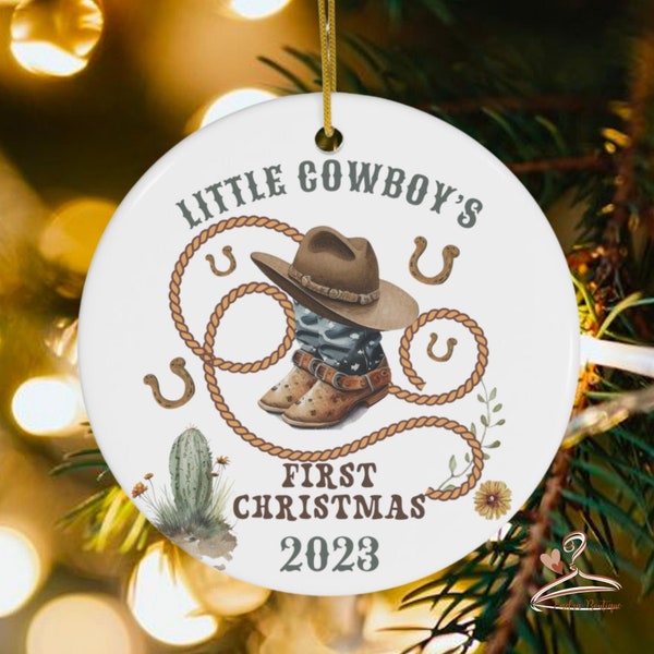 Baby First Christmas Ornament, Little Cowboy First Christmas, Newborn Gift, Western Christmas Ornament, Baby Boy Ornament, 1st Christmas,