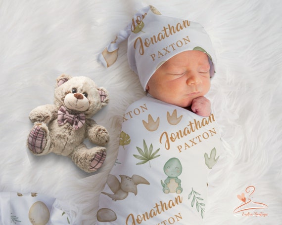 Custom Baby Swaddle Blanket Personalized Beanie Newborn Swaddle Blanket Baby Shower Gift Beanie Hat Baby Boy Swaddle Set With Name Etsy