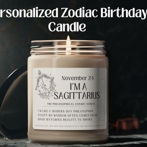 Astrology Candle, Zodiac Birthday Gift, Gift for Her, Sagittarius Gift Candle, Birthdate Candle, Soy Candle, Zodiac Sign, December Birthday