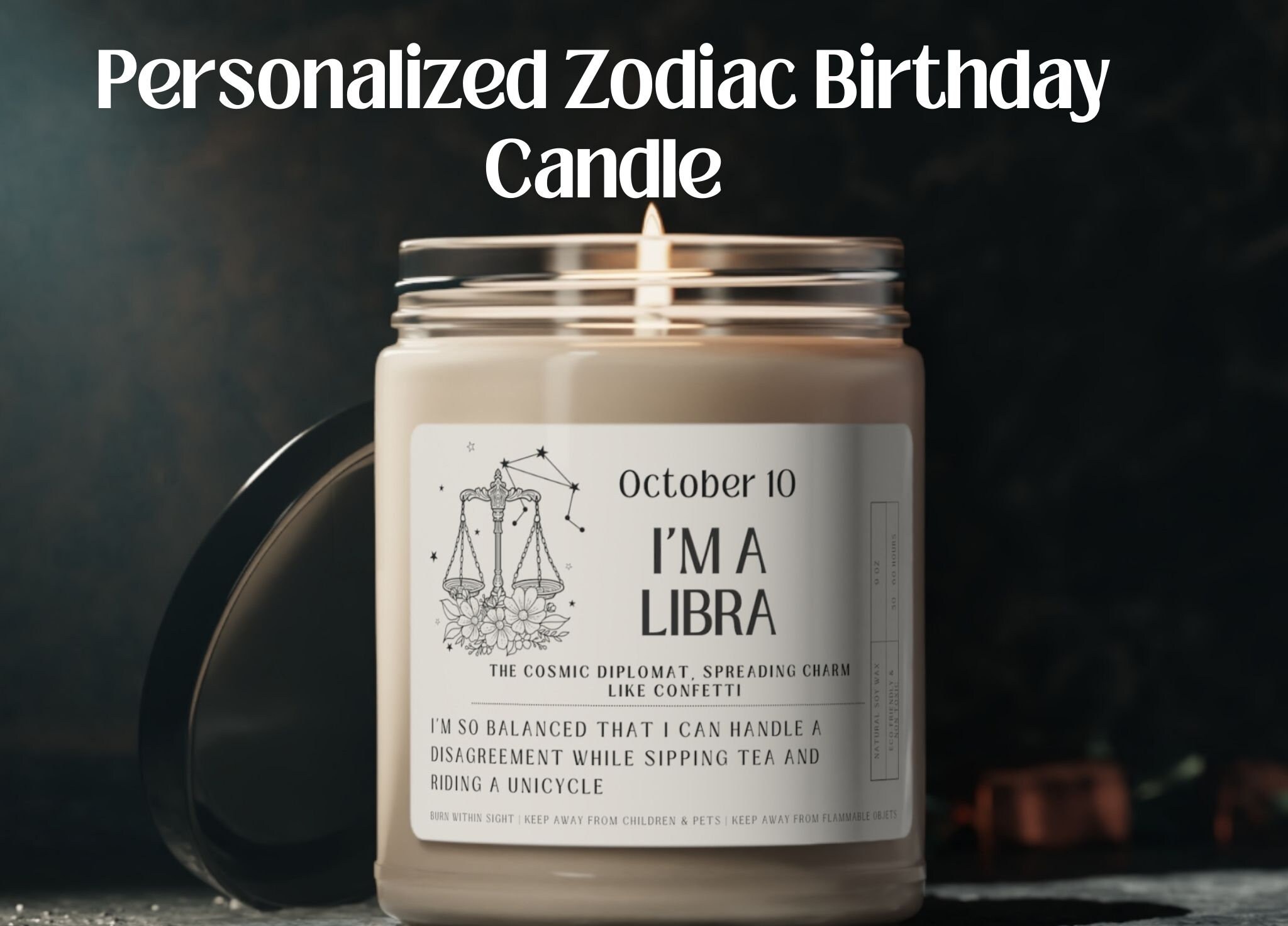Astrology Candle, Zodiac Birthday Gift, Gift for Her, Libra Candle