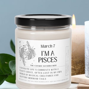 Astrology Candle, Zodiac Birthday Gift, Gift for Her, Pisces Candle, Birthdate Candle, Natural Soy Candle, Zodiac Sign, March Birthday