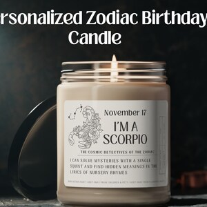 Astrology Candle, Zodiac Birthday Gift, Gift for Her, Scorpio Candle, Birthdate Candle, Natural Soy Candle, Zodiac Sign, November Birthday