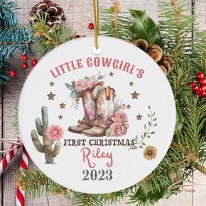 First Christmas Ornament, Little Cowgirl Ornament, New Baby Gift, Baby Girl Ornament, Western Christmas Ornament, Baby Shower Gift, Retro