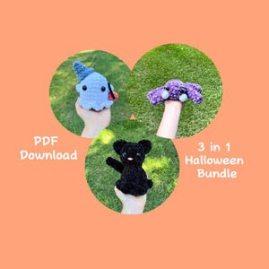 3 in 1 Halloween Crochet Pattern Bundle Boo the Ghost Spooky Spider and Lucky the Black Cat Digital PDF Instant Download