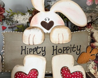 Vintage Bunny sign Hippity HoppitySpring Decor. Self sitter