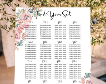 Floral Printable Wedding Seating Chart Canva Template. DIY Wedding Seating Chart.