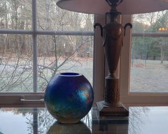 Loetz Art Vase Cobalt Papillon Czechoslovakia Art Deco