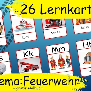 ABC flashcards for children, theme fire brigade, learning the alphabet and writing, Montessori, language development