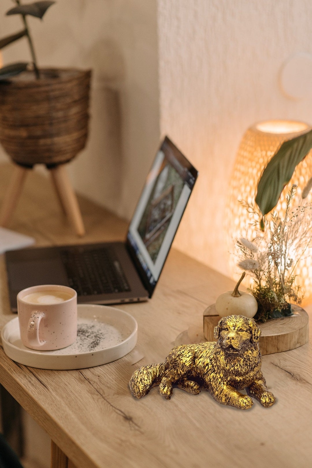 20 Cm Gold Color Dog Figurine Home Office Desktop Gift Etsy