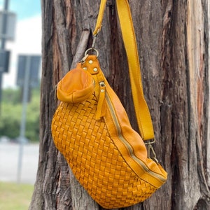 Damen Ledertasche/Große Bauchtasche/Leder Gürteltasche/Leder Beutel Tasche/Leder Bauchtasche für Damen geflochtenes Leder