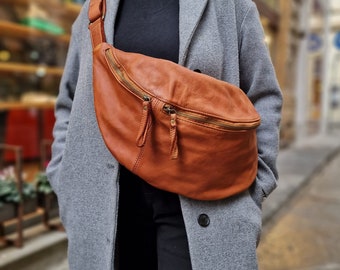 Dames sling bag/dames leren tas/groot heuptasje/lederen heuptas/leren buideltas/lederen heuptasje voor dames/marsupio in pelle