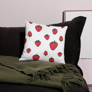 Strawberry Design Pillow | Fruit Print Cushion | Colorful Fruit Decorative Pillow