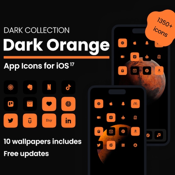 Icon pack Dark Orange iOS 17 | New iPhone 15 PRO | 1350+ icons | 10 aesthetic wallpapers | Free updates | iOS 14/15/16 compatibility