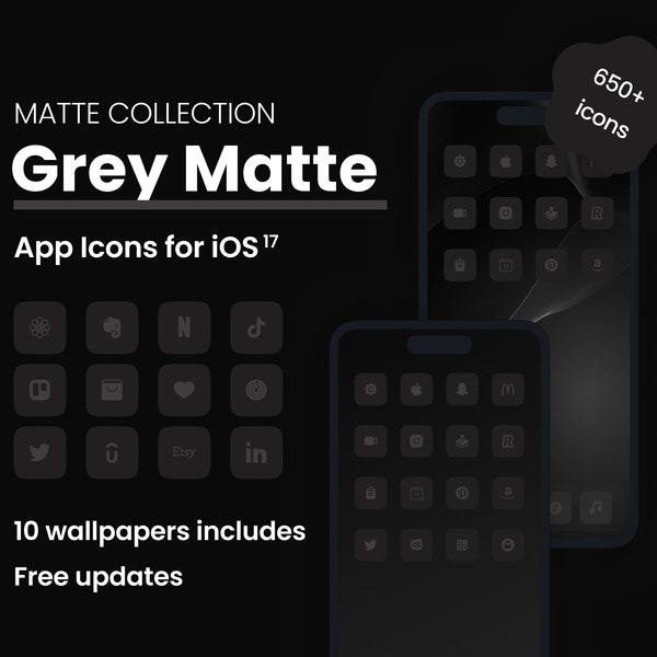 Icon pack Grey matte iOS 17 | 650+ icons | New iPhone 15 PRO edition | 10 aesthetic wallpapers | Free updates | iOS 14/15/16 compatibility