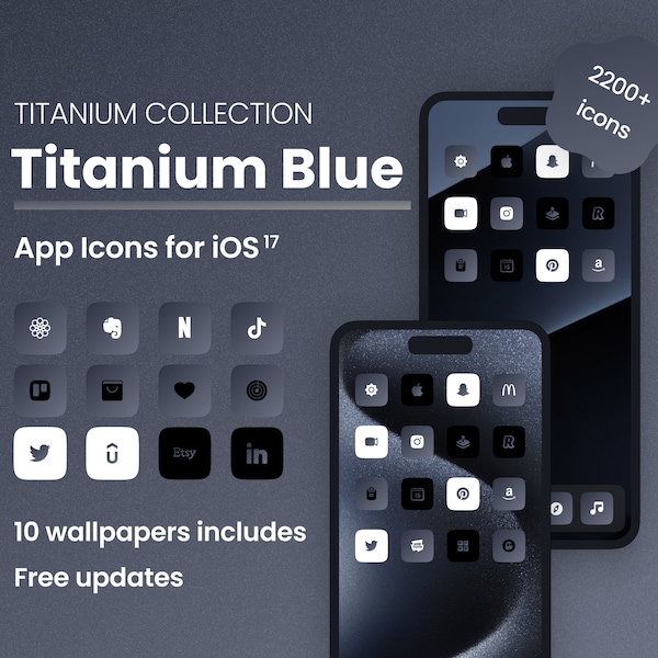 Icon pack Titanium Blue iOS 17 | New iPhone 15 PRO edition | 2200+ icons | 10 wallpapers | Free updates | iOS 14/15/16 compatibility