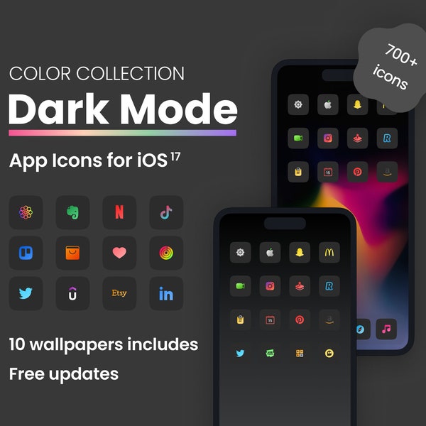 Icon pack Dark mode gradient iOS 17 | 700+ icons | 10 aesthetic wallpapers | Free icon updates | iOS 14/15/16 compatibility