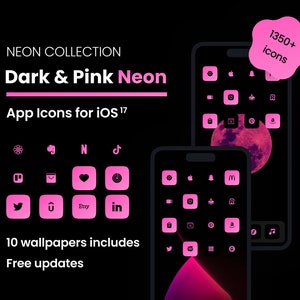 Icon pack Dark Pink Neon iOS 17 | New iPhone 15 PRO | 1350+ icons | 10 aesthetic wallpapers | Free updates | iOS 14/15/16 compatibility
