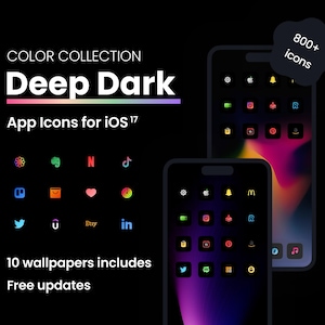 Icon pack DeepDark gradient iOS 17 | 800+ icons | 10 aesthetic wallpapers | Free icon updates | iOS 14/15/16 compatibility