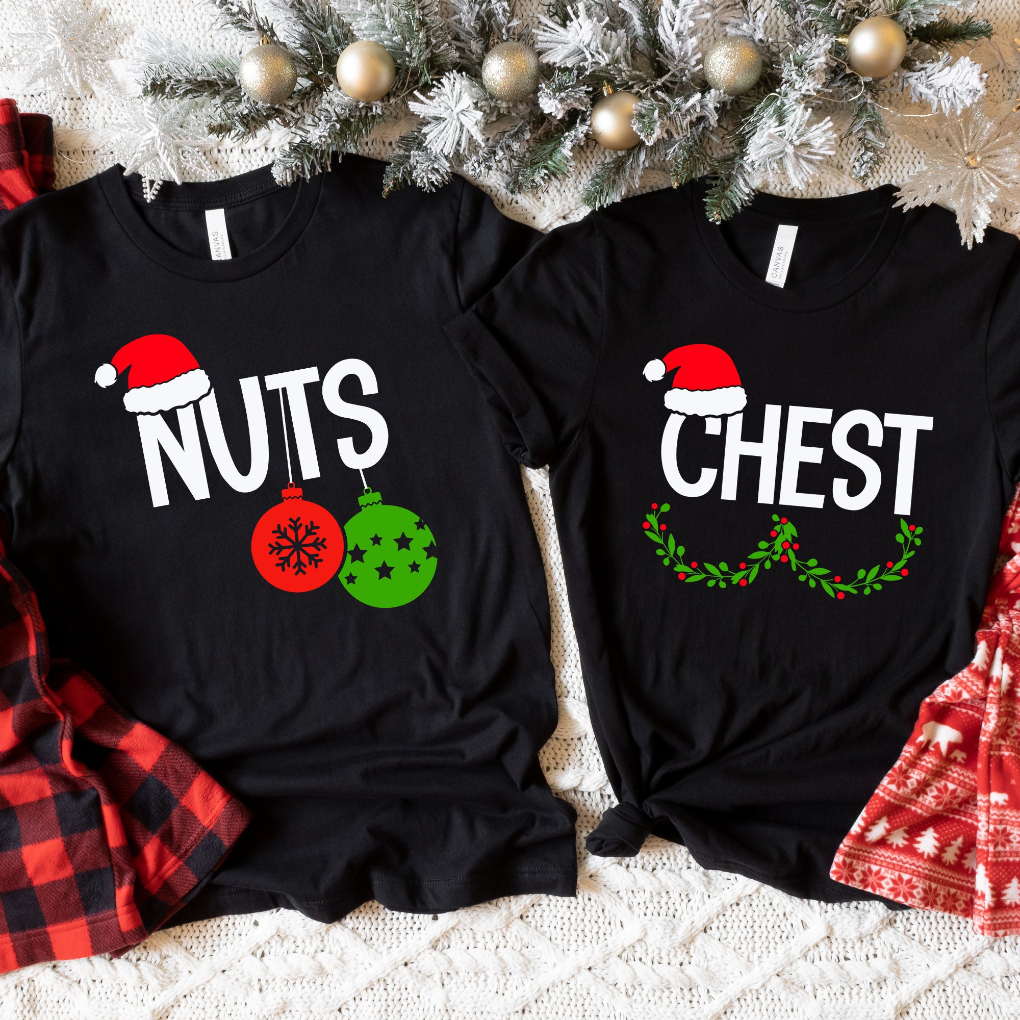 Chest and Nuts Couples Christmas Shirt, Chest Nuts Matching Funny
