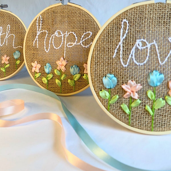 Ribbon Hoop Art - Faith/Hope/Love