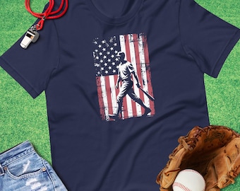 Baseball Flag T-Shirt, Baseball T-Shirt, American Baseball Flag, Baseball Game Shirt, Baseball Shirt for Dad, Baseball Shirt for Him